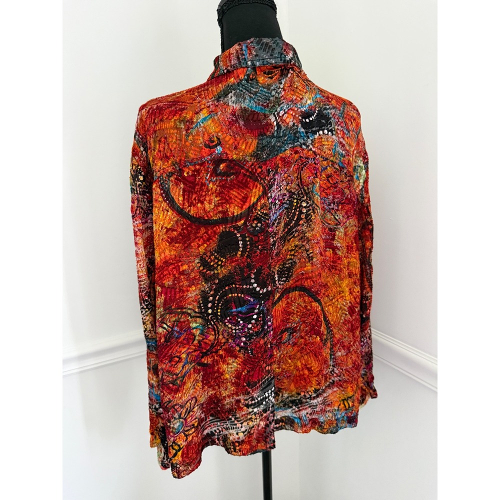 Chicos Silk Blend top sheer Abstract Print Crinkle‎ Shirt Womens Size XL - Picture 2 of 6